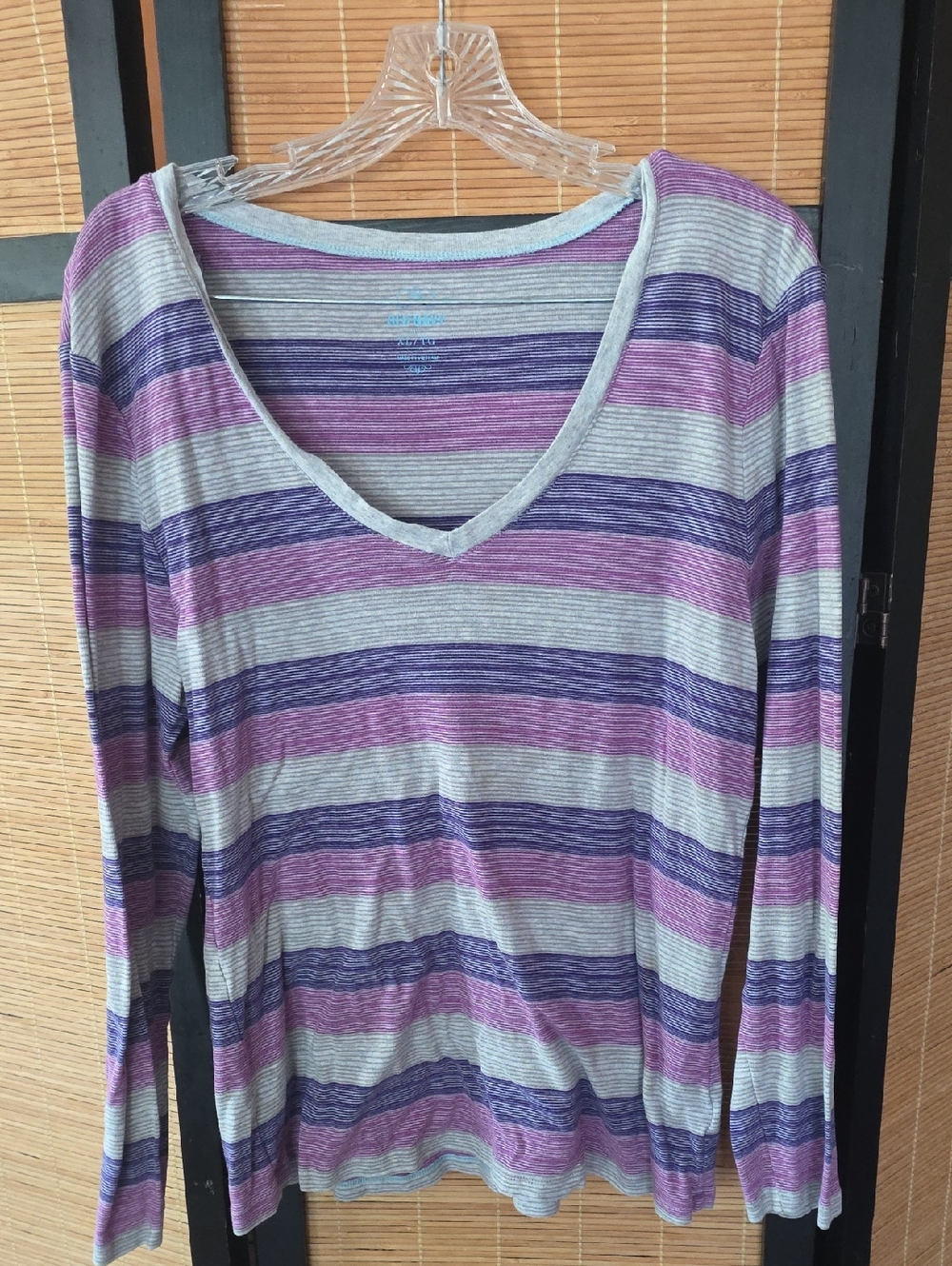 Old Navy Striped V-Neck Long Sleeve Top - Purple & Gray